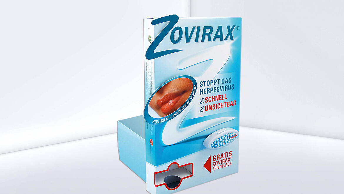 Zadrukowany stojak z małą przegródką do dystrybucji próbek produktu