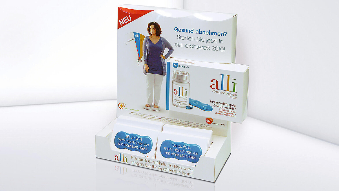 Zadrukowany stojak z kartonikiem produktu i dyspenserem kart