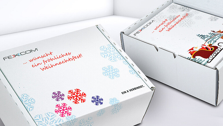 Opakowanie zbiorcze na FEXCOM z białego kartonu z nadrukiem