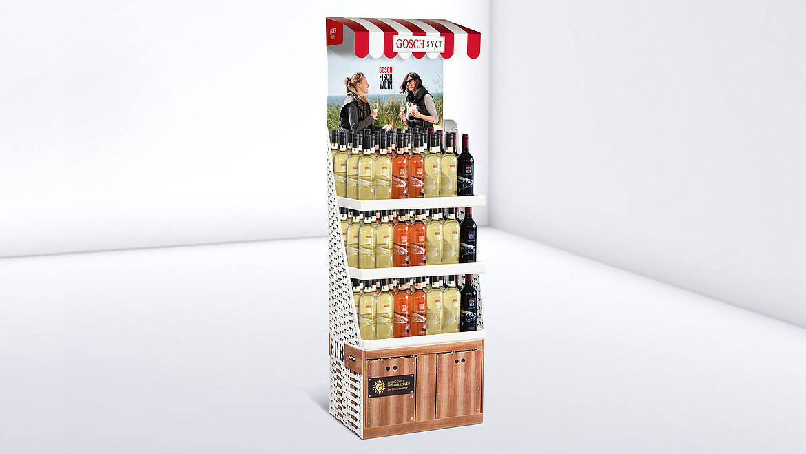 Display na butelki o wyglądzie kosza plażowego